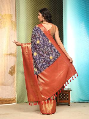 Silk Land  Blue  Digital Printed Soft Silk Blend Saree  5