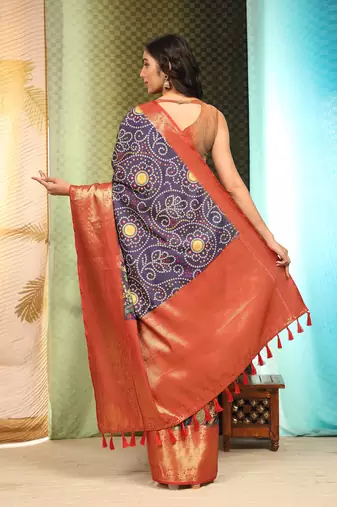 Silk Land  Blue  Digital Printed Soft Silk Blend Saree 