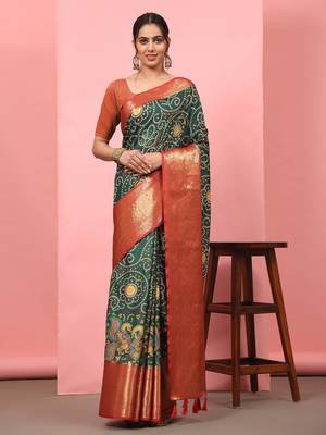 Silk Land  Green  Digital Printed Soft Silk Blend Saree  1