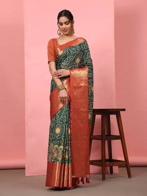 Silk Land  Green  Digital Printed Soft Silk Blend Saree  2