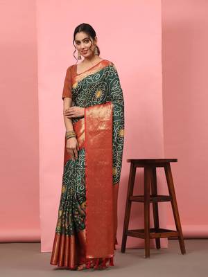 Silk Land  Green  Digital Printed Soft Silk Blend Saree  3