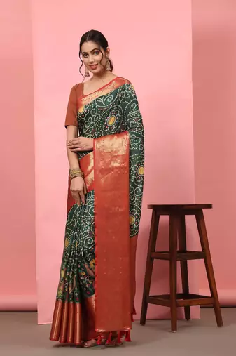 Silk Land  Green  Digital Printed Soft Silk Blend Saree 