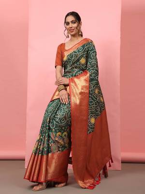 Silk Land  Green  Digital Printed Soft Silk Blend Saree  4