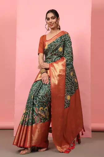 Silk Land  Green  Digital Printed Soft Silk Blend Saree 