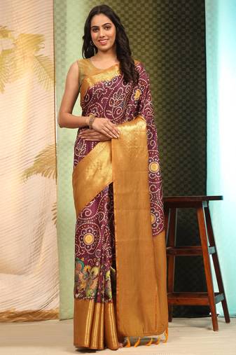 Silk Land  Purple  Digital Printed Soft Silk Blend Saree 