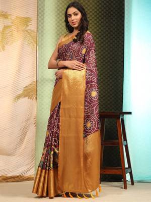 Silk Land  Purple  Digital Printed Soft Silk Blend Saree  2