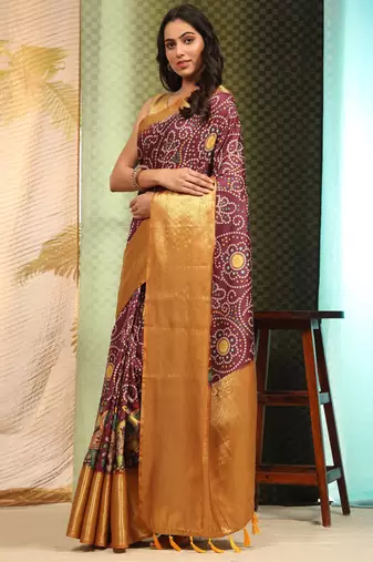 Silk Land  Purple  Digital Printed Soft Silk Blend Saree 