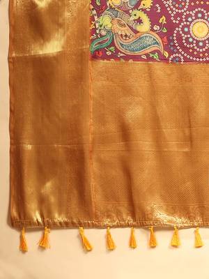Silk Land  Purple  Digital Printed Soft Silk Blend Saree  5