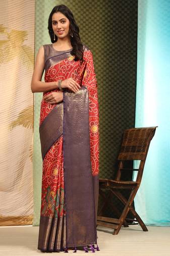 Silk Land  Red  Digital Printed Soft Silk Blend Saree 