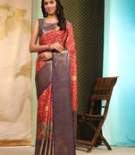Silk Land  Red  Digital Printed Soft Silk Blend Saree 