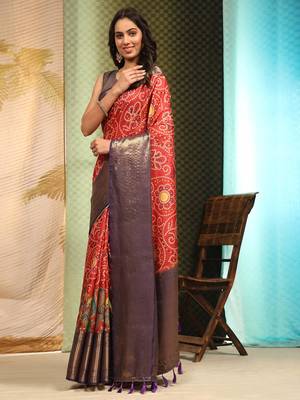 Silk Land  Red  Digital Printed Soft Silk Blend Saree  2