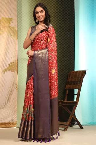 Silk Land  Red  Digital Printed Soft Silk Blend Saree 