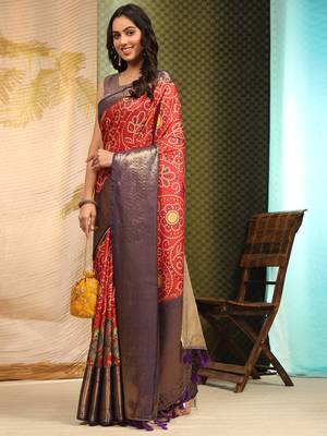 Silk Land  Red  Digital Printed Soft Silk Blend Saree  3