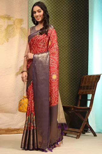 Silk Land  Red  Digital Printed Soft Silk Blend Saree 