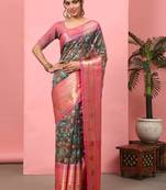 Silk Land  Brown  Digital Printed Art Silk Saree 