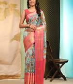 Silk Land  Sky Blue  Digital Printed Art Silk Saree 