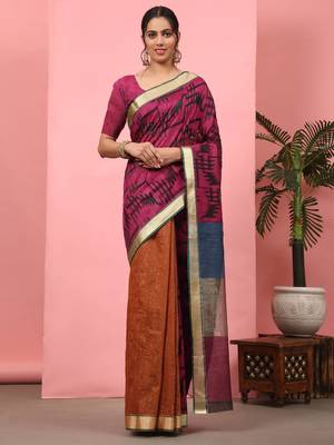 Silk Land  Purple  Woven Design Cotton Saree  1
