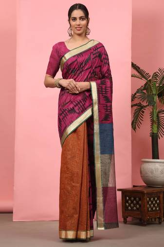 Silk Land  Purple  Woven Design Cotton Saree 