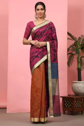 Silk Land  Purple  Woven Design Cotton Saree 