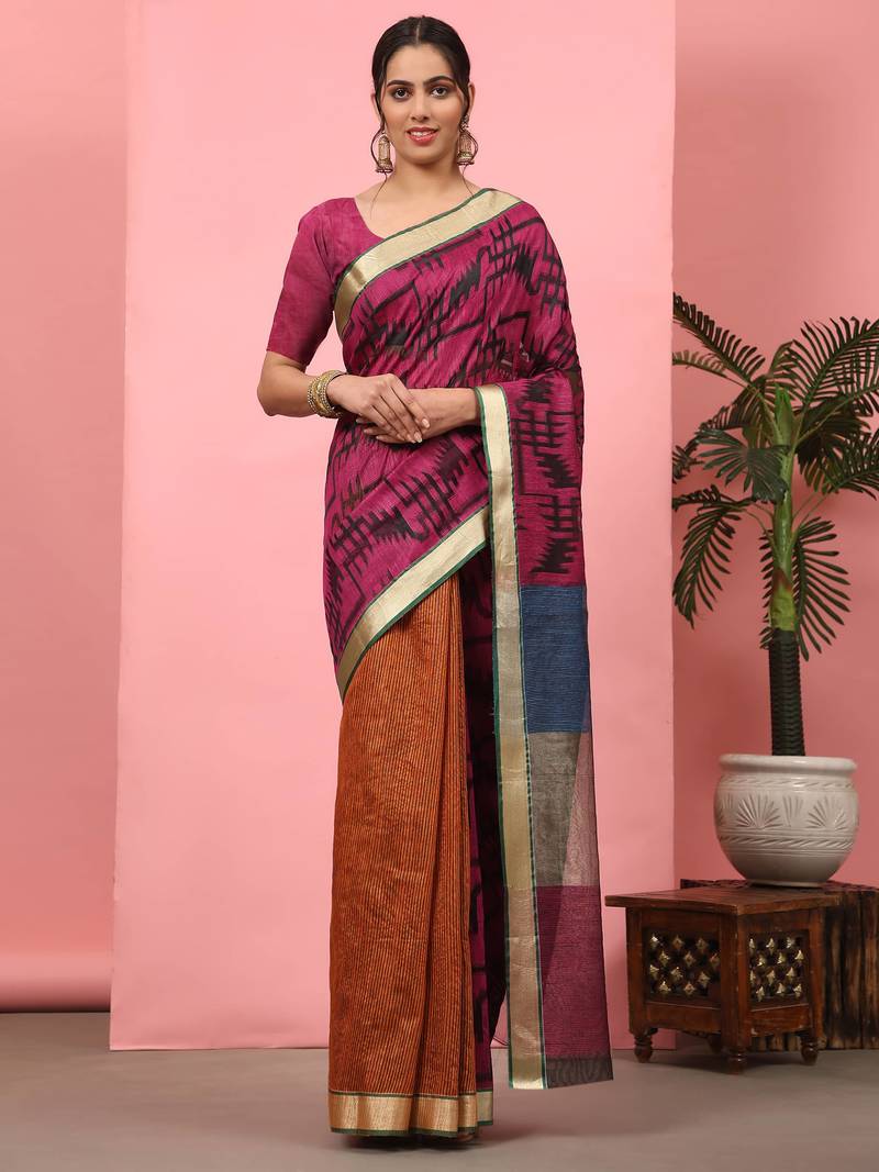 Silk Land  Purple  Woven Design Cotton Saree 