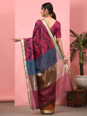 Silk Land  Purple  Woven Design Cotton Saree  2
