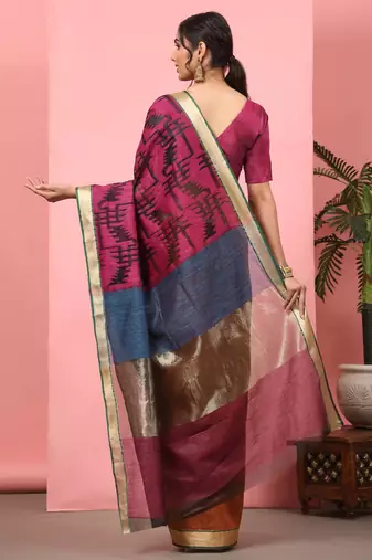 Silk Land  Purple  Woven Design Cotton Saree 