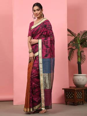 Silk Land  Purple  Woven Design Cotton Saree  3
