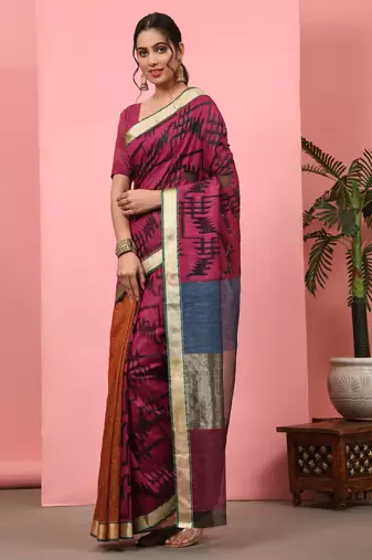 Silk Land  Purple  Woven Design Cotton Saree 