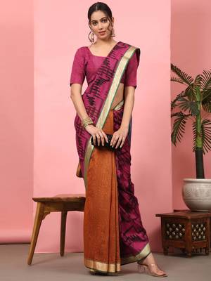 Silk Land  Purple  Woven Design Cotton Saree  4