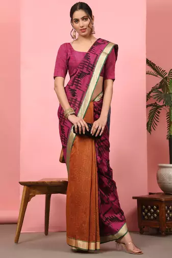 Silk Land  Purple  Woven Design Cotton Saree 
