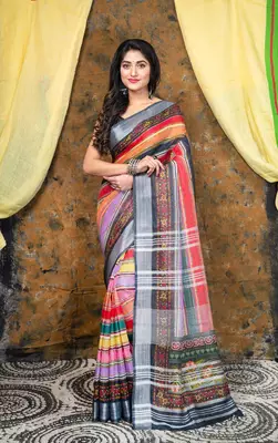 Allegra linen digital printed saree in multicolor 1