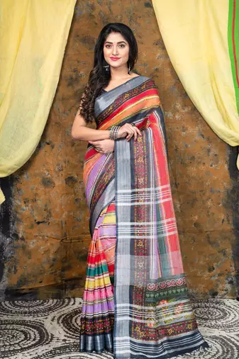 Allegra linen digital printed saree in multicolor