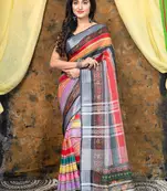 Allegra linen digital printed saree in multicolor