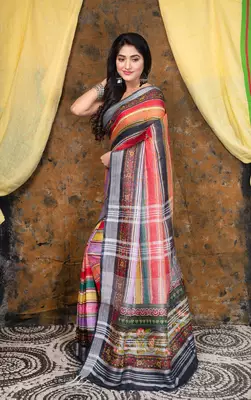 Allegra linen digital printed saree in multicolor 2