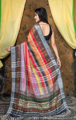 Allegra linen digital printed saree in multicolor 3