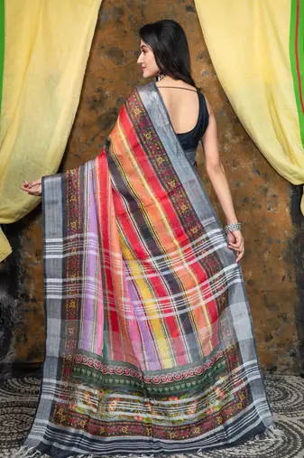 Allegra linen digital printed saree in multicolor