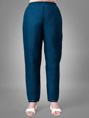 Women embroidered cotton blend blue kurta pant dupatta set 4