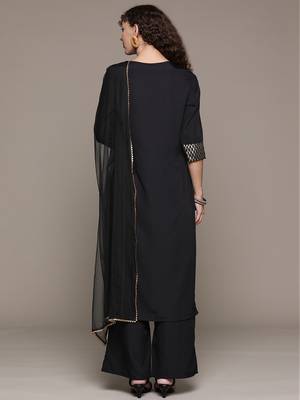 Ziyaa women's black crepe kurta, palazzo and dupatta set 3