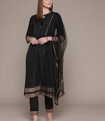 Ziyaa women's black crepe kurta, pant and dupatta set