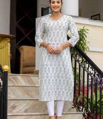 White floral print cotton casual kurta (set of 1)