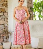 Floral pink hand block print sleeveless dress