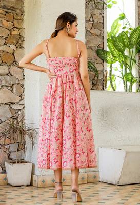 Floral pink hand block print sleeveless dress 2