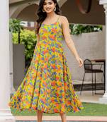 Floral green hand block print sleeveless dress