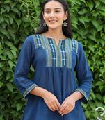 Navy blue embroidered cotton top