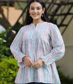 White blue printed cotton top