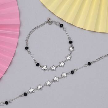 Black & silver color 6 pair of anklets 2