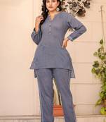 Light blue thread embroidered cotton co-rd set (set of 2)