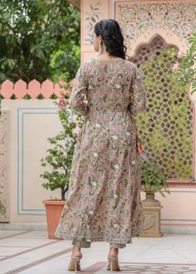 Beige pink cotton embroidered kurta pant set 2