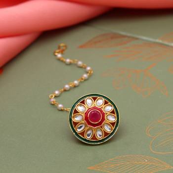 Maroon & green color kundan meena borla tikka 2