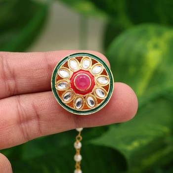 Maroon & green color kundan meena borla tikka 3